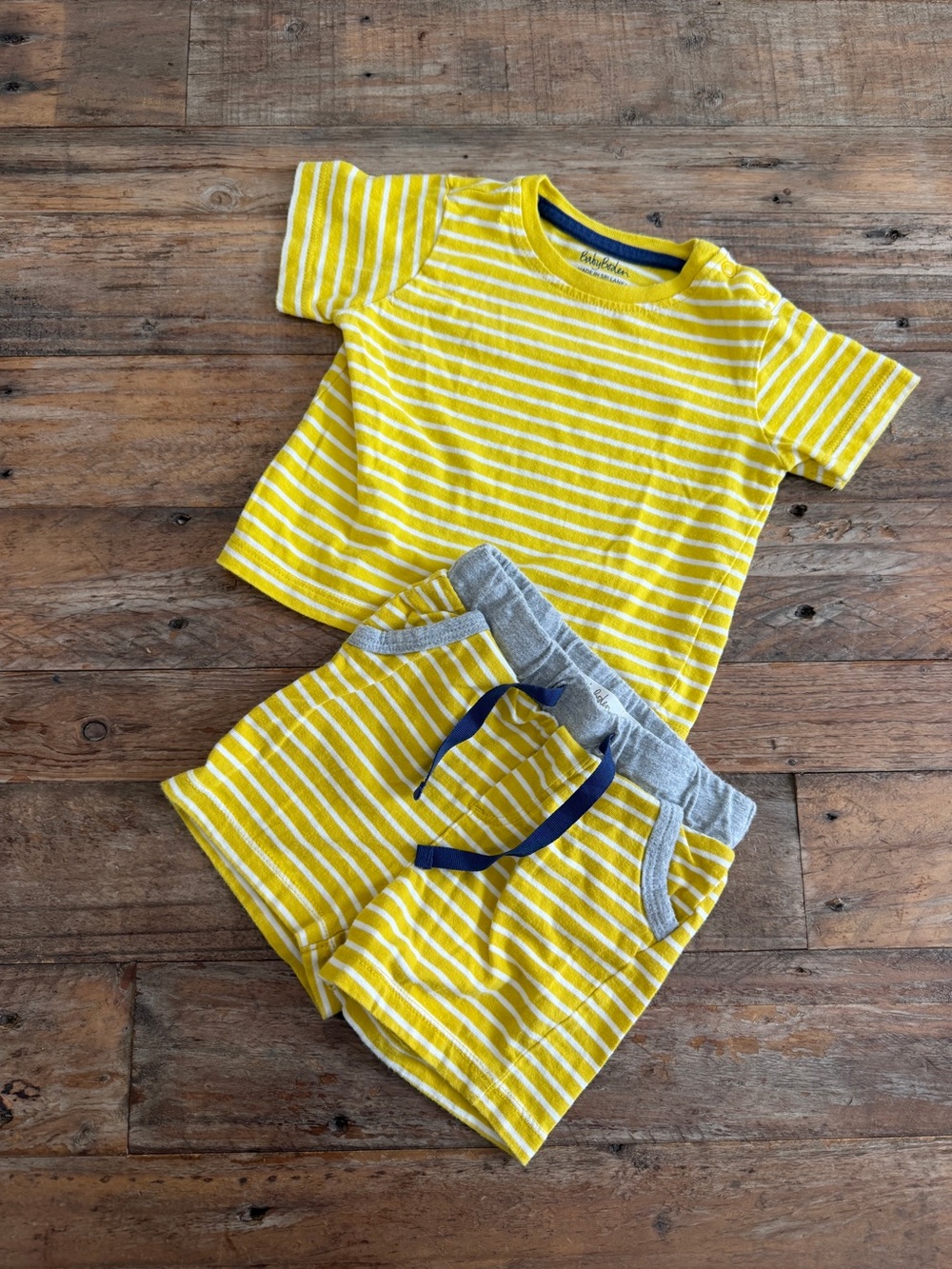 Baby Boden Yellow & White Striped Short Set